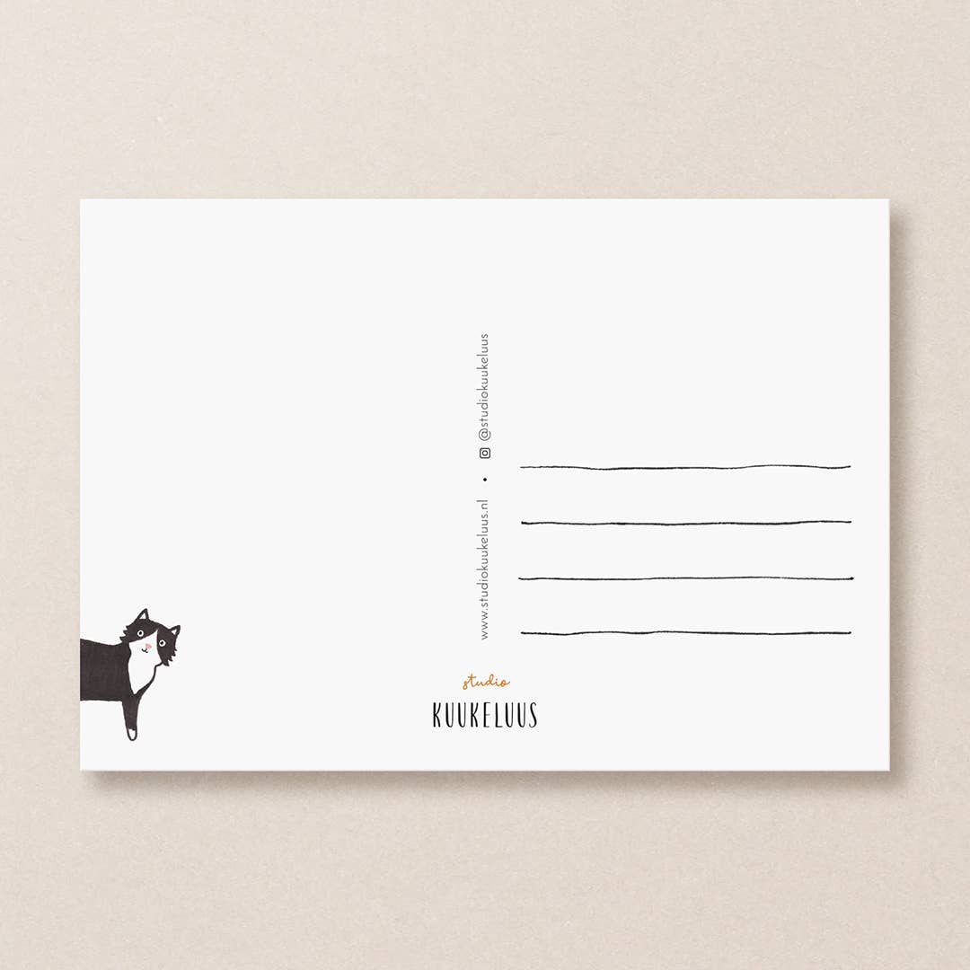 Black Cat and Tulips Postcard