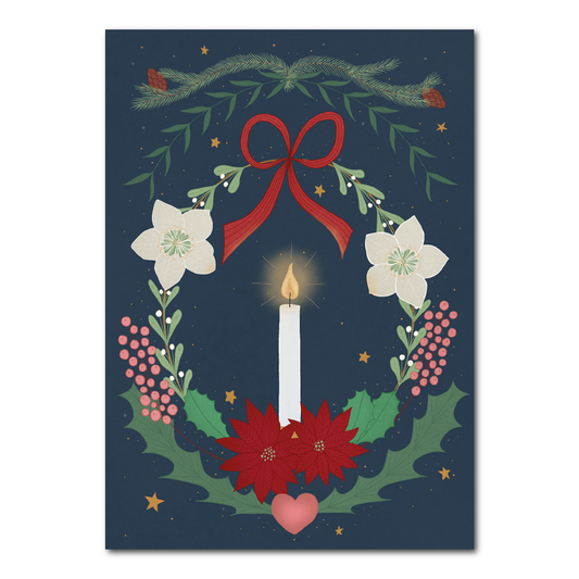 Christmas card with wreath and candle