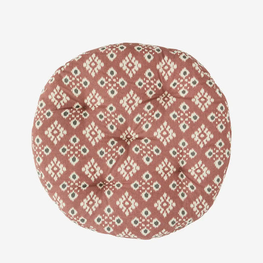 Round checked woven chair pad - Old rose, ecru, anthracite