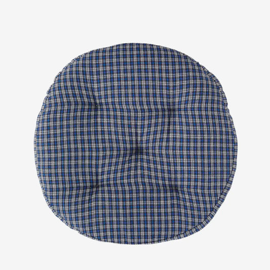 Round checked woven chair pad - blue, grey, white
