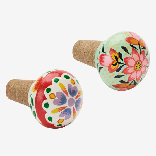 Hand-painted stoneware bottle stopper